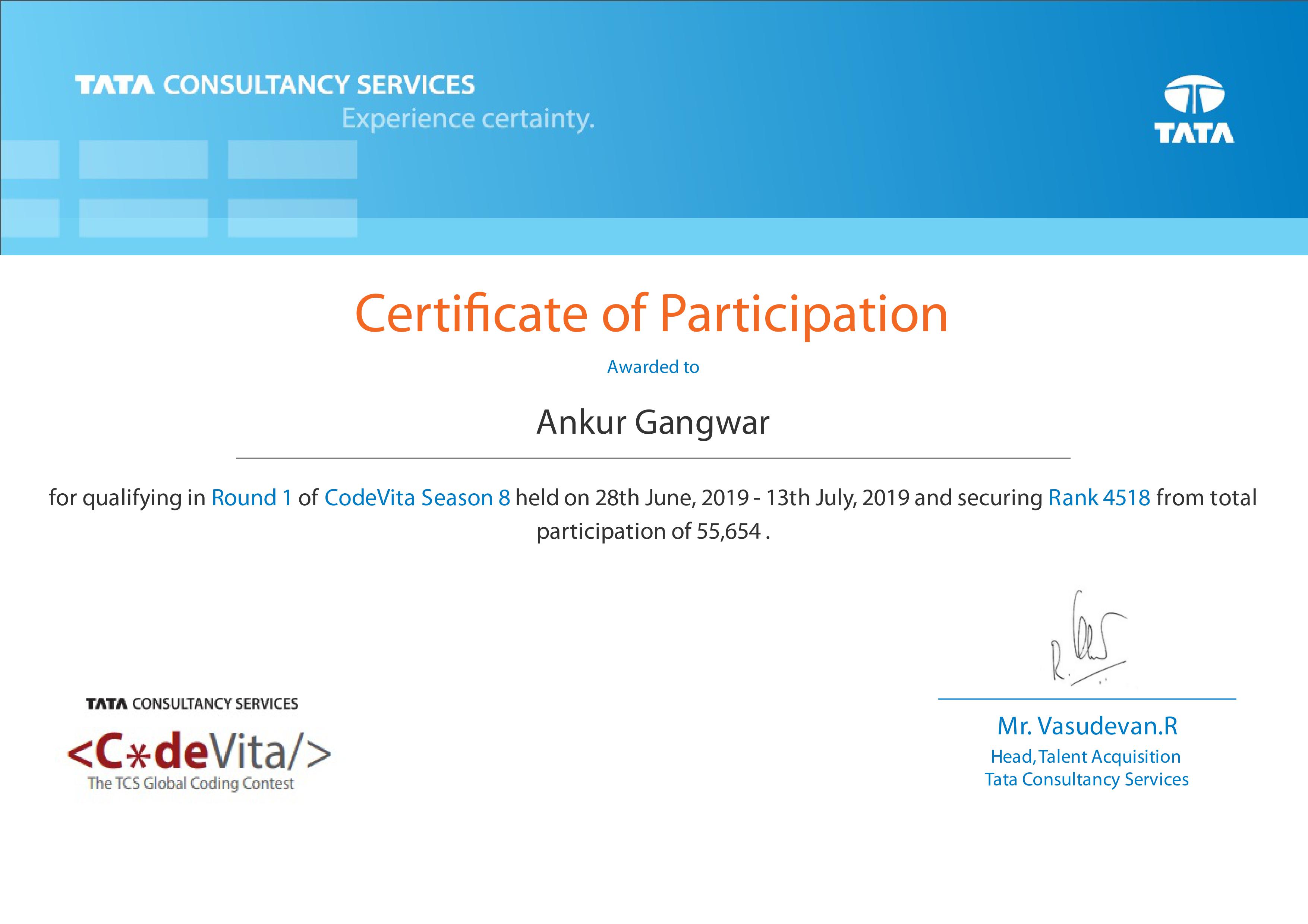 Codevita certificate