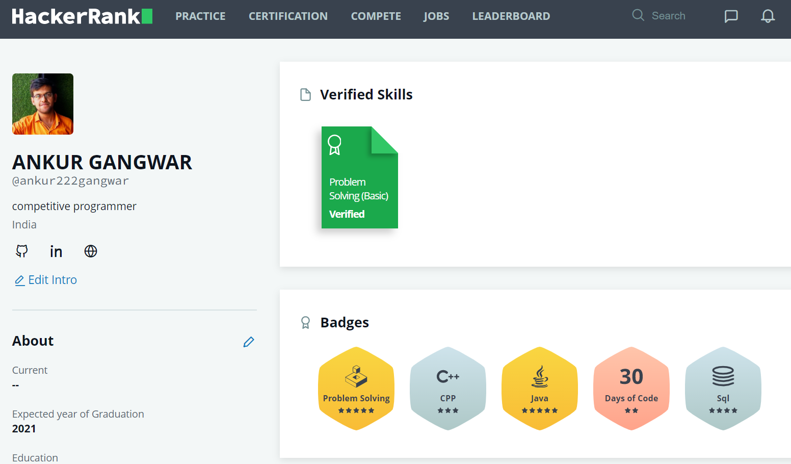 Hackerank profile
