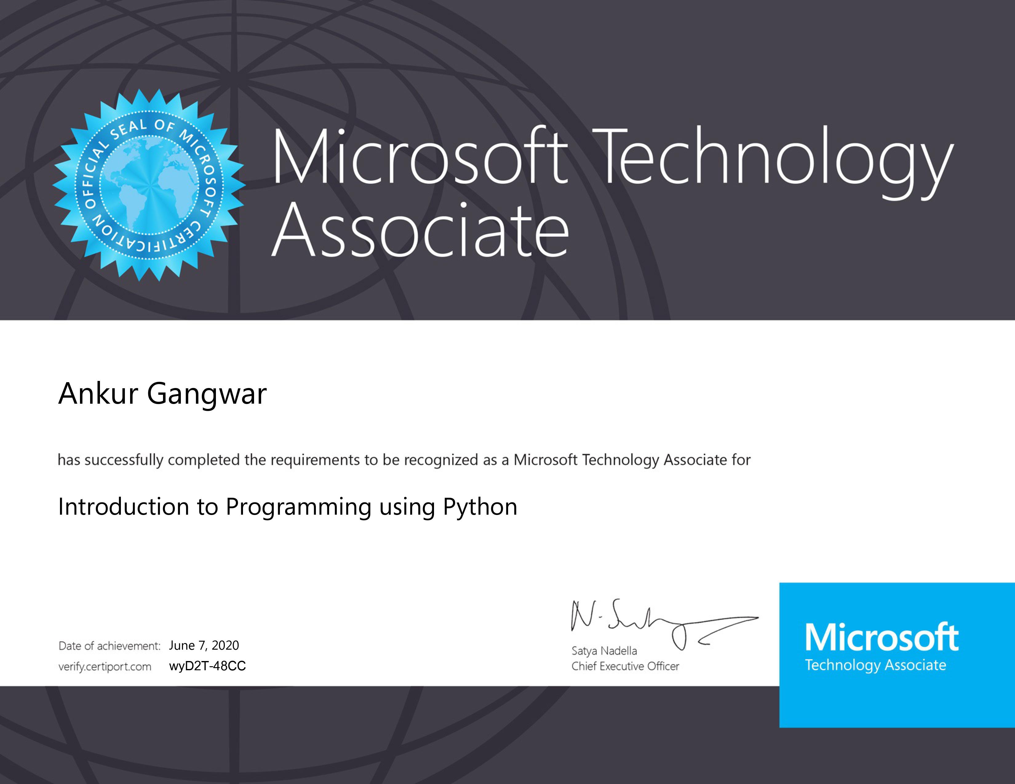 Microsoft Technology Associate certificate