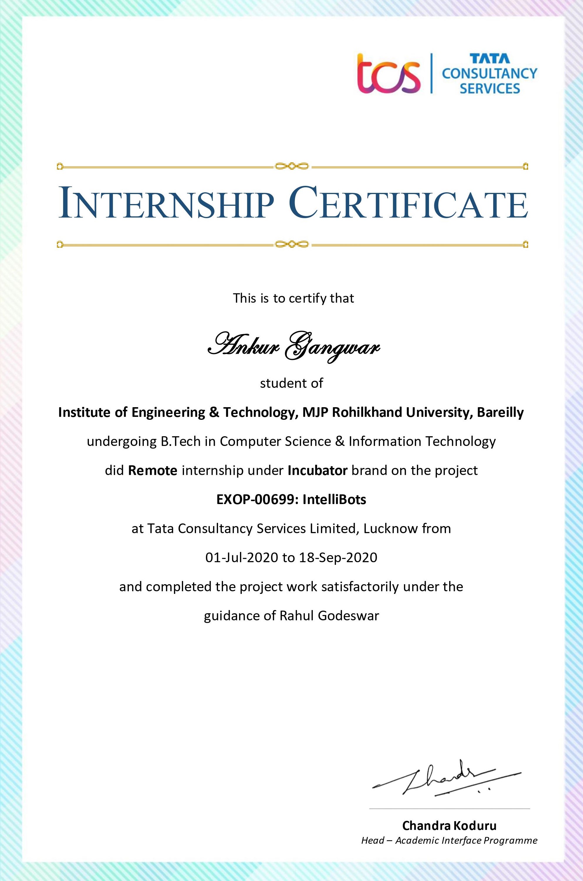 TCS internship certificate